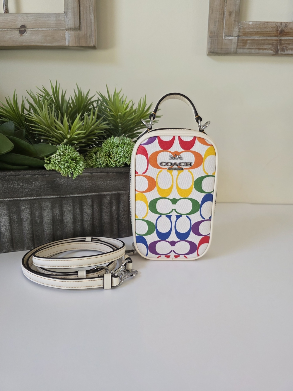 Coach Eva Phone Crossbody Rainbow Signature Coated Canvas Pride 2023 Like New